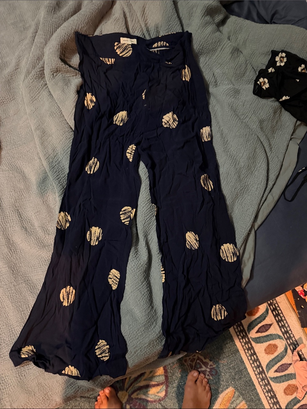 silence + noise Navy Wide-Leg pant with Cream Dot Print